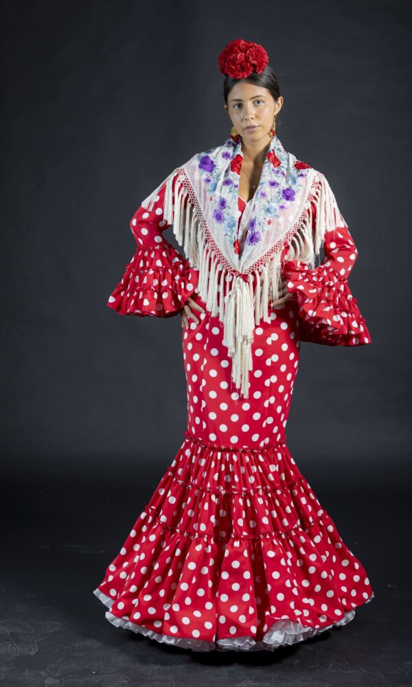 vestido de flamenca rojo con lunares blancos
